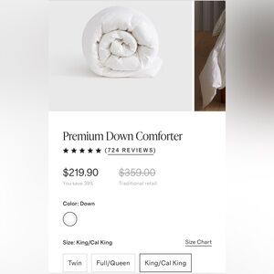 New Quince King/Cal King premium down comforter